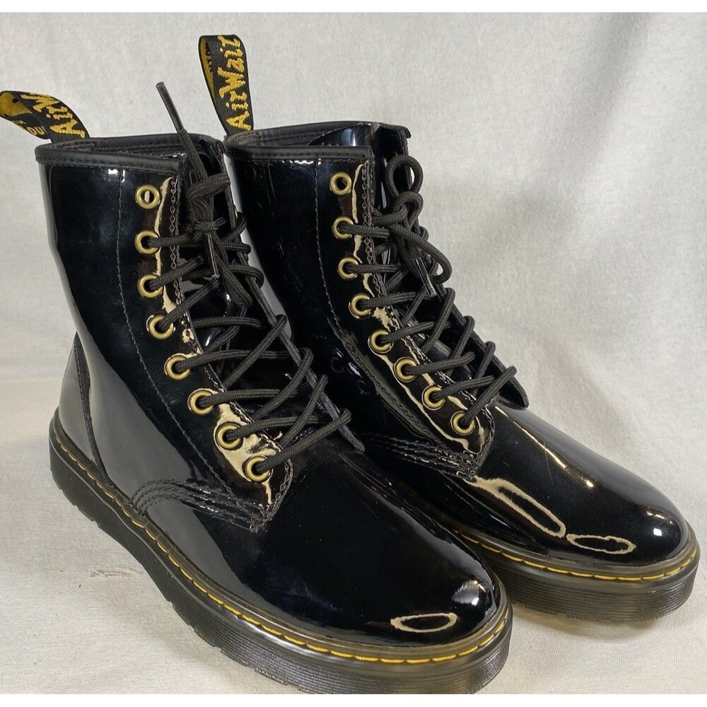 Doc Martens Zavala Boots Mens 8 Womens 9 Black Patent Leather Combat Shoes 8 Eye